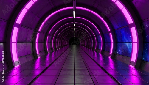 Fototapeta Naklejka Na Ścianę i Meble -  Futuristic tunnel with vibrant pink neon lights