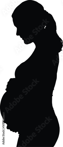 Pregnant woman silhouette holding belly hands