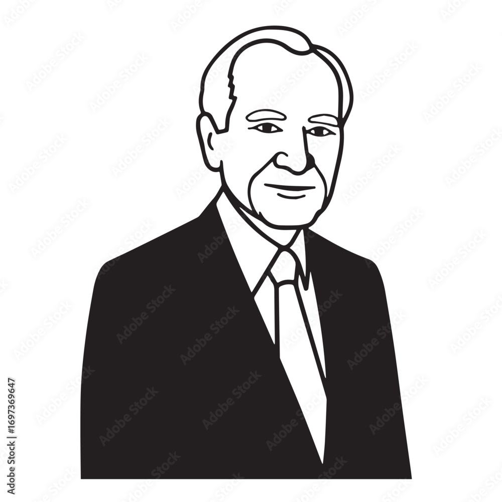Old person in formal suit black and white vector illustration portrait elegant classic digital artwork