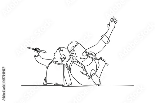 Cooking Family concept. Single line draw design. Vector graphic illustration