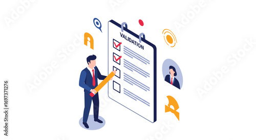 Business professionals performing a checklist verification and task management for project success