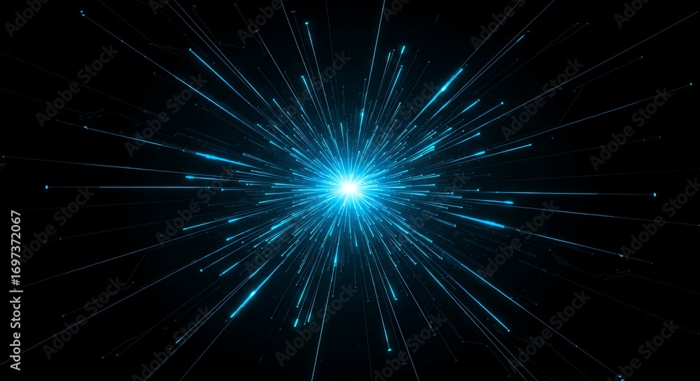 Fototapeta premium Abstract vector digital energy streams, glowing blue beams over dark tech background