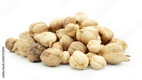 Best cardamom, Siam Cardamom or Kapulaga isolated on white background. Dried seeds, dried herb spice.