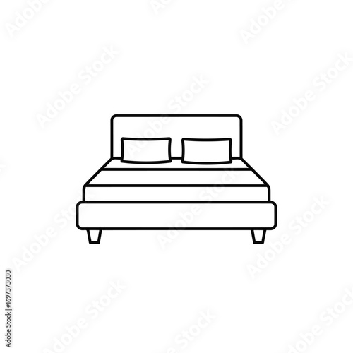 Line art illustration of a double bed with pillows.