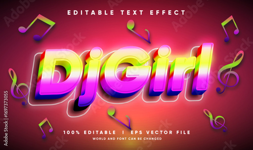 dj girl 3d vector text effect editable with modern style