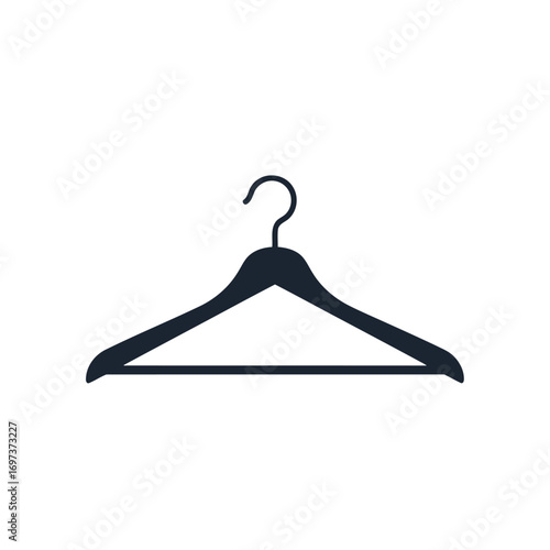 A simple, dark silhouette of a wooden clothes hanger with a hook, isolated on a white background.