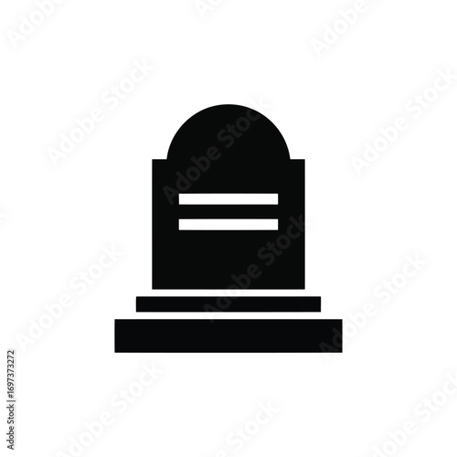 Black silhouette of a tombstone, a memorial marker, representing death and remembrance in a cemetery.