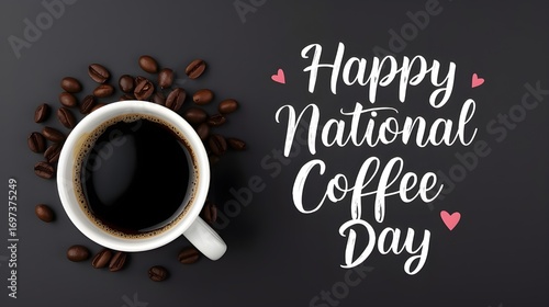 Vector illustration of happy International or national Coffee Day with hand lettering. Suitable for greeting card, poster and banner. mobile background