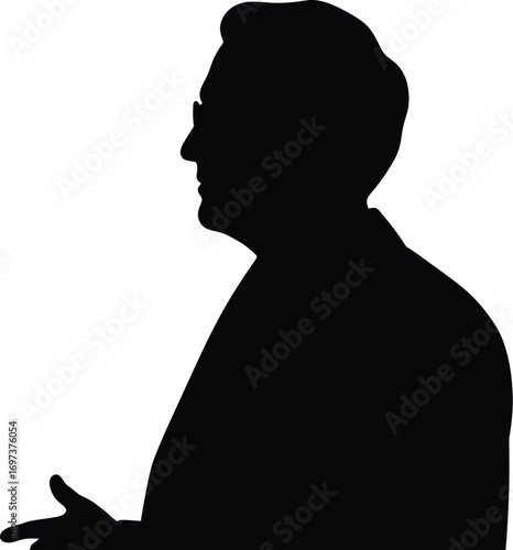 Silhouette of man wearing glasses talking male profile