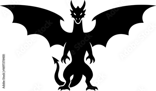 Simple Silhouette Roaring Dragon Fable Creature Mythology Fantasy Illustration