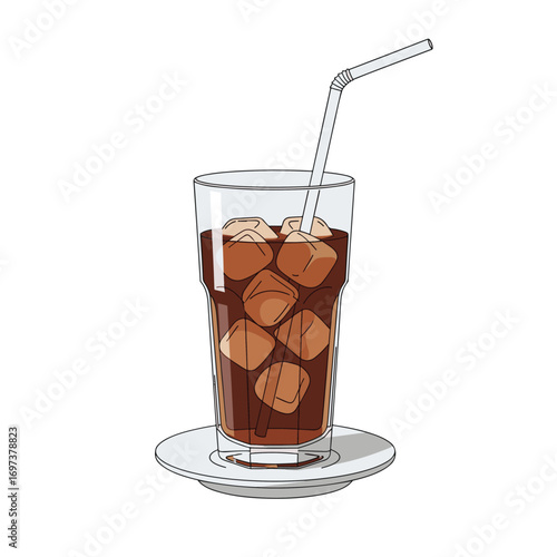 Tall Glass of Iced Coffee with Straw