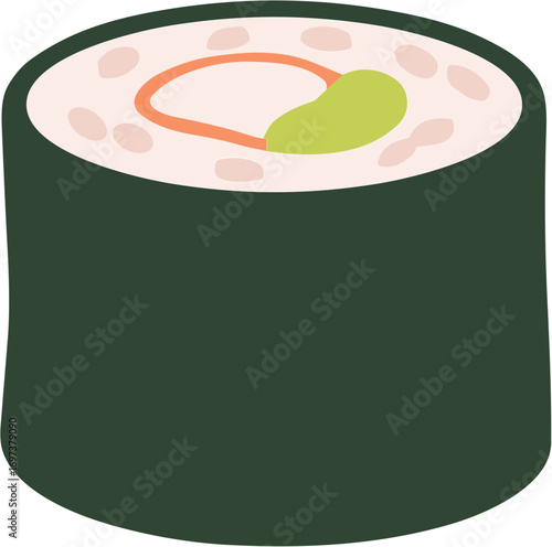 Simple Flat Style Sushi Roll Minimalist Asian Food Illustration