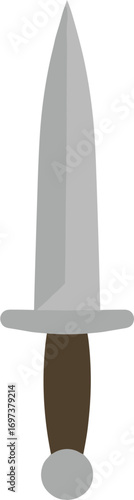 Flat Illustration Simple Dagger With Gray Blade And Brown Handle Isolated