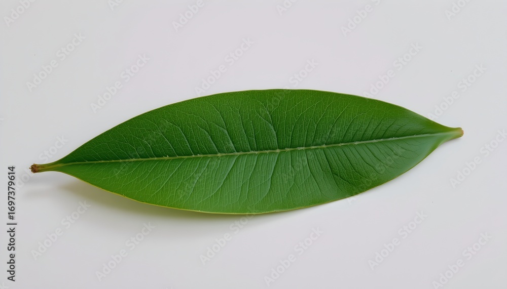 Fototapeta premium Fresh Green Leaf with Central Vein Light Background