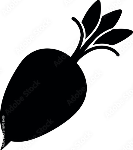 Minimalist Black Silhouette of Daikon Radish Vegetable Icon