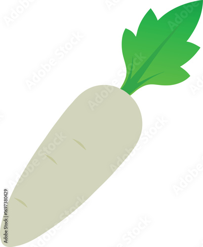 Stylized Daikon Radish Illustration with Leafy Top in Flat Minimal Design
