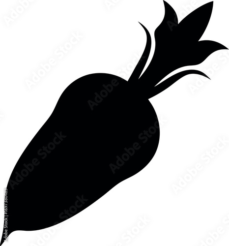 Daikon Radish Silhouette Icon with Leafy Top in Minimal Style