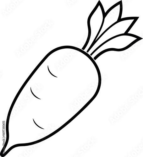 Simple Line Art of Daikon Radish Vegetable with Leafy Top