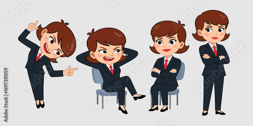 Set of tiny businesswoman character in actions. 