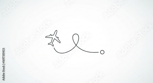 Airplane route showing a flight path with a destination point in a minimalist design