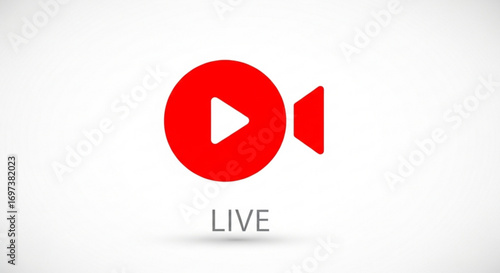 Live stream icon with play button in red circle, symbol for online video broadcasting