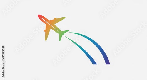 A colorful airplane taking off, representing travel, freedom, and adventure