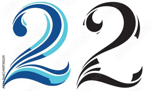 Abstract Stylized Number Two Designs in Blue and Black