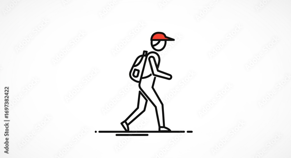 Obraz premium Line art illustration of a person with a backpack walking, symbolizing travel and adventure