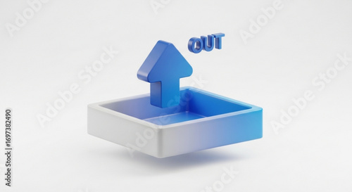 3d render of an arrow pointing out of a box, symbolizing extraction and removal