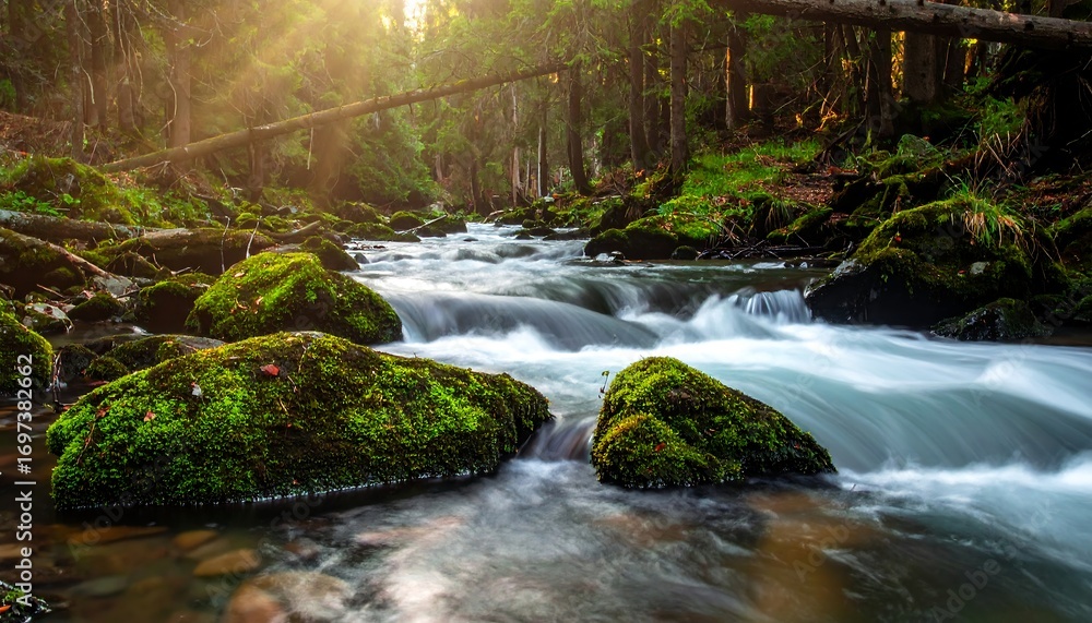 Obraz premium Forest stream at sunrise