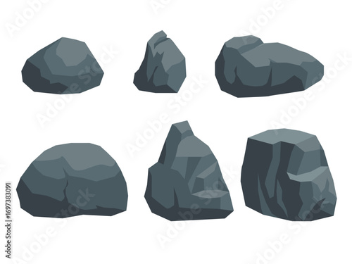 Big rocks stones set cartoon, element of nature and mountains