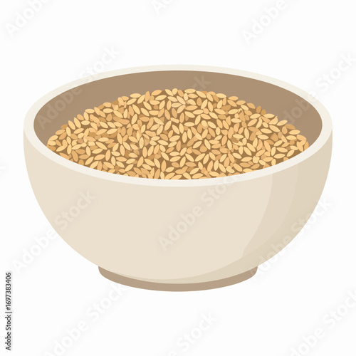 A clean line flat vector icon illustration of a ceramic bowl filled with bird seed or whole grains, isolated on a white background for simple design