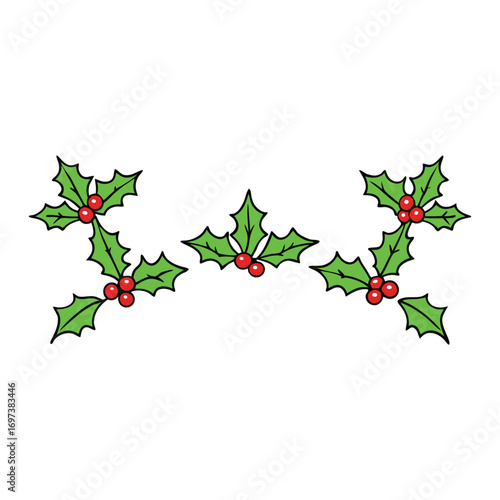 A festive Christmas border adorned with holly leaves and berries, perfect for framing holiday cards, invitations, and decorations with seasonal cheer.
