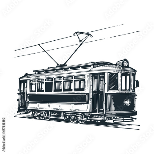 Tram – Black and White Icon Vector and Illustration
