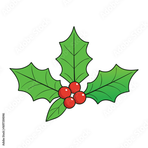 A festive holly branch with bright red berries and glossy green leaves, symbolizing Christmas cheer, holiday joy, and timeless seasonal beauty.
