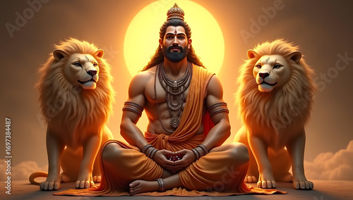 Vinayaka with Lions by His Side