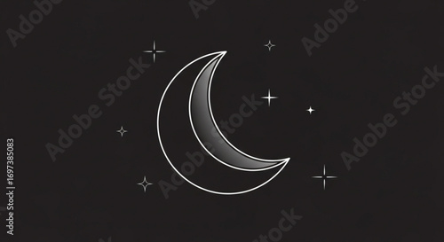 Illustration of a crescent moon and stars on a dark background, creating a serene and celestial atmosphere at night