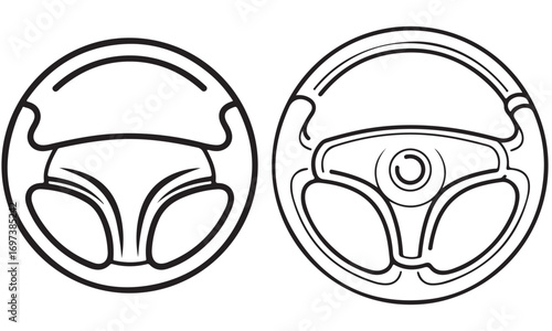 Two Line Art Illustrations of Automobile Steering Wheels