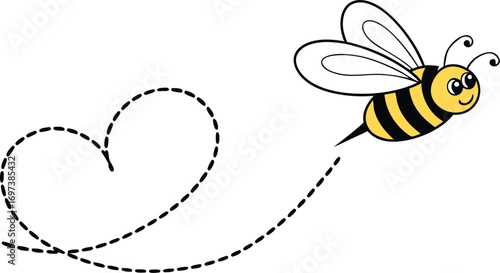 Cute Cartoon Bee Flying Leaving a Heart Shaped Trail of Love and Sweetness Graphic Art Design