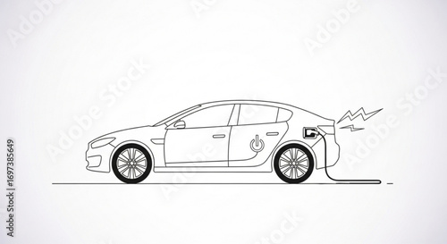 Electric car charging with lightning bolt, representing sustainable transportation and ecofriendly technology