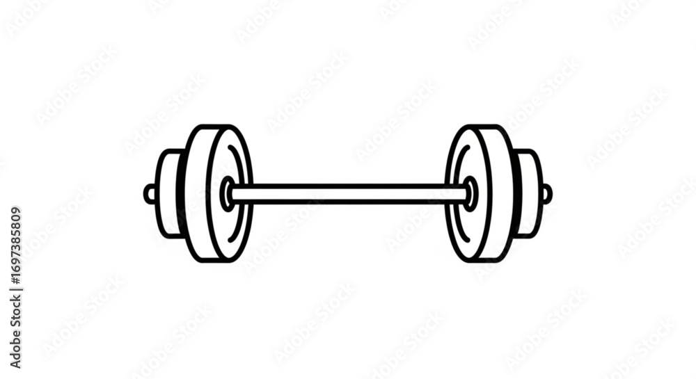 Fototapeta premium Simple line art illustration of barbell, a classic weightlifting equipment for strength training