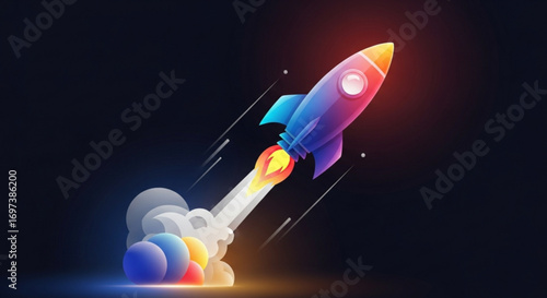 A vibrant rocket ship soars into the night sky, symbolizing innovation and the boundless potential of space exploration