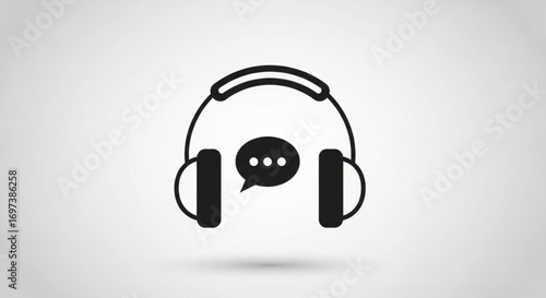 A sleek headset icon with a speech bubble, , representing communication and customer support