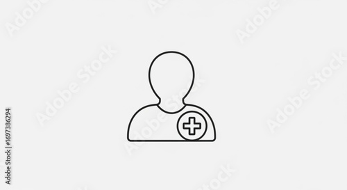 Illustration of a user icon with a plus sign, symbolizing new user, add contact, or friend request