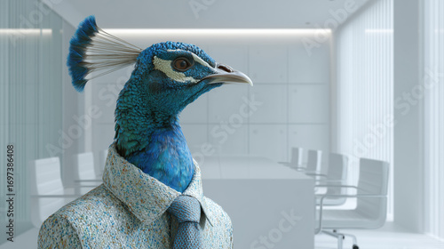 Peacock display demonstrating showmanship and corporate presentation