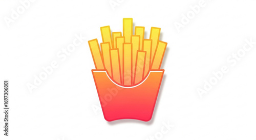 A vibrant illustration of french fries in a red container, , representing fast food and snack