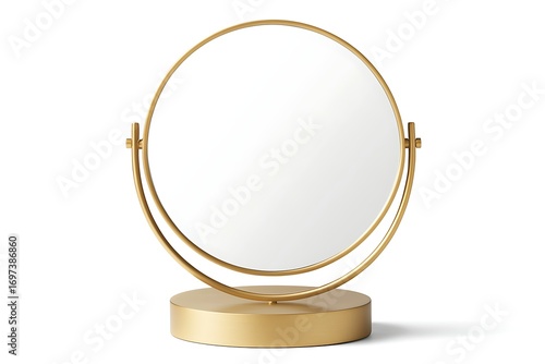Gold circular vanity mirror with stand