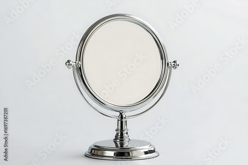 Chrome-finished oval tabletop mirror with adjustable stand
