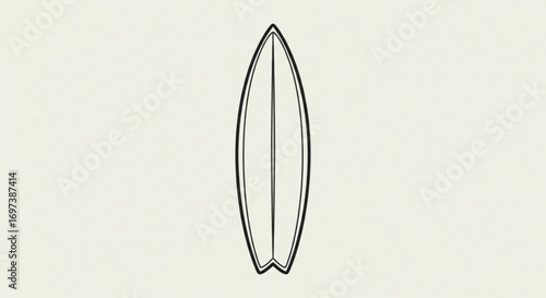 Minimalist surfboard line art illustration for summer and beach themed graphic design projects