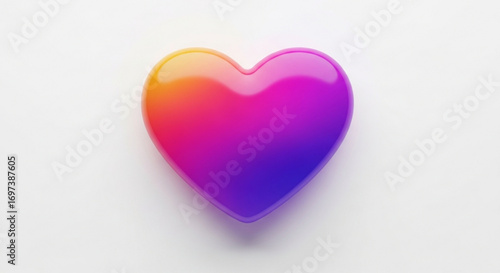 A glossy heart with a vibrant gradient of yellow, pink, and purple, , symbolizing love and affection